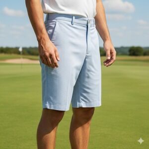 Peter Millar Salem Performance Shorts Mens 35 Blue Micro Houndstooth Wicking